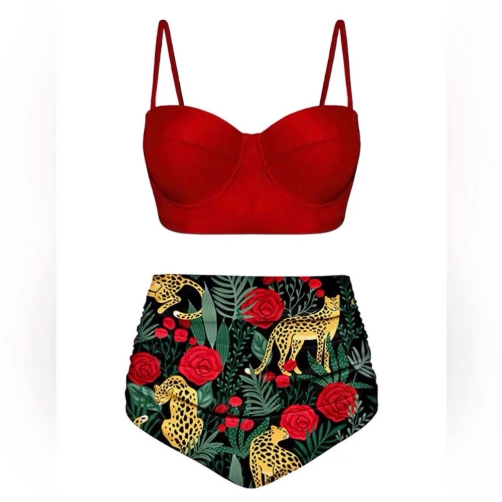 Aixy Women Vintage Two Piece Swimsuits High Waisted Bathing Suits  Size Large